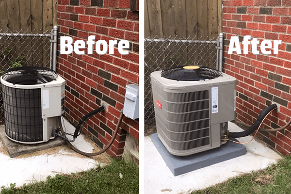 Before and after air conditioning replacement by Maumee Valley Heating & Air Conditioning in Toledo. 
