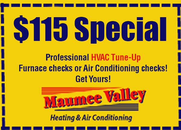 Furnace repair, check coupon from Maumee Valley Heating & Air Conditioning, Toledo OH