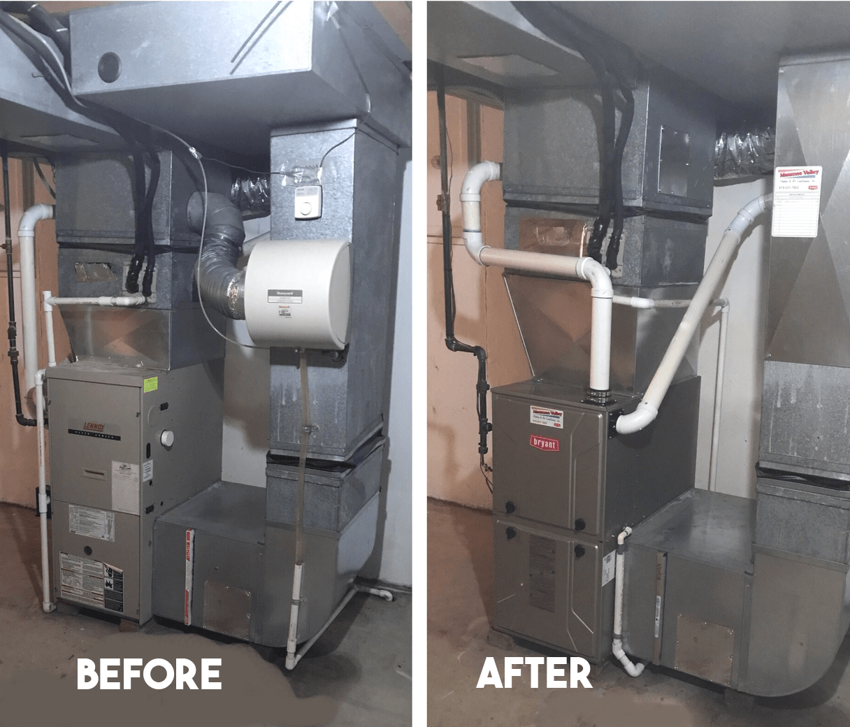 Gas furnace replace, before and after replacing a furnace in Toledo area home by Maumee Valley Heating & Air Conditioning. 